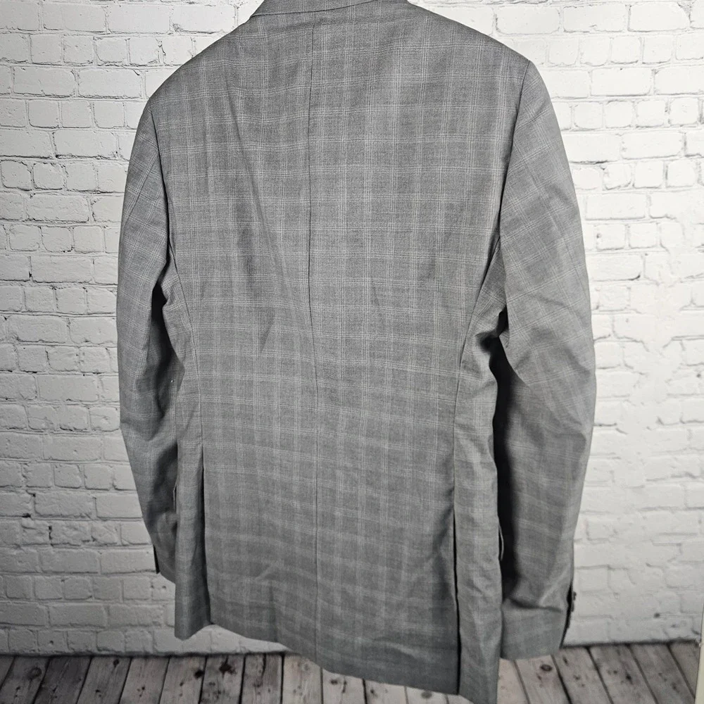 Jos A Bank Reserve Joseph Abboud Blazer 38L Grey Glen Plaid Super 120s Wool USA‎